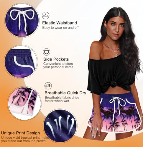 Image of For G and PL Women Summer Floral Beach Boardshorts with Pockets Swim Trunks