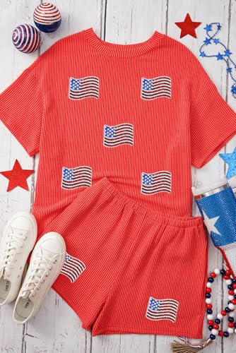 Image of Womens Pajama Sets 2 Piece Pjs Sleepwear Soft Comfy Short Sleeve Tops and Shorts Lounge Set Loungewear Outfit