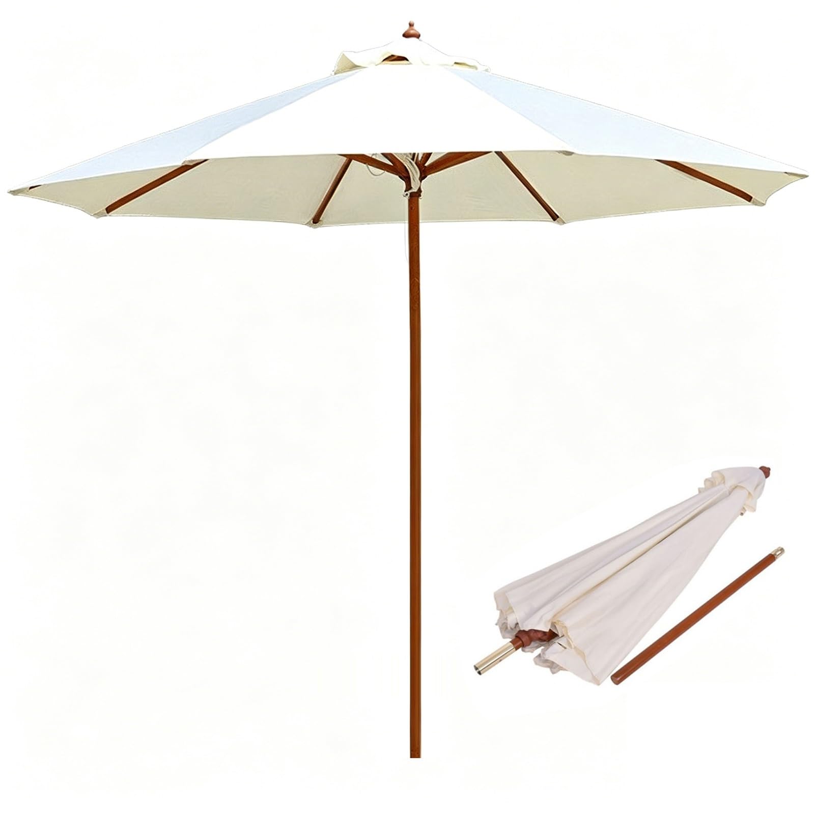 Drewniany parasol tarasowy 270 cm, duży parasol ogrodowy z 8 solidnymi żebrami i otworem wentylacyjnym, wodoodporny baldachim z poliestru do ogrodu, basenu i podwórka