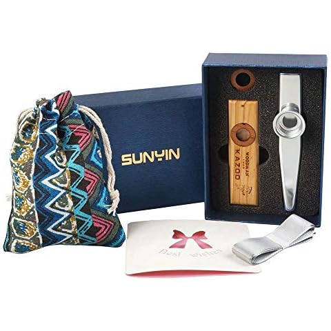 SUNYIN Wooden&Aluminum Kazoo,Beautiful Box for Kazoo Present,Simplest Musical Instrument Wooden Kazoo Aluminum Kazoo For Adult Kids(Silver) Cover
