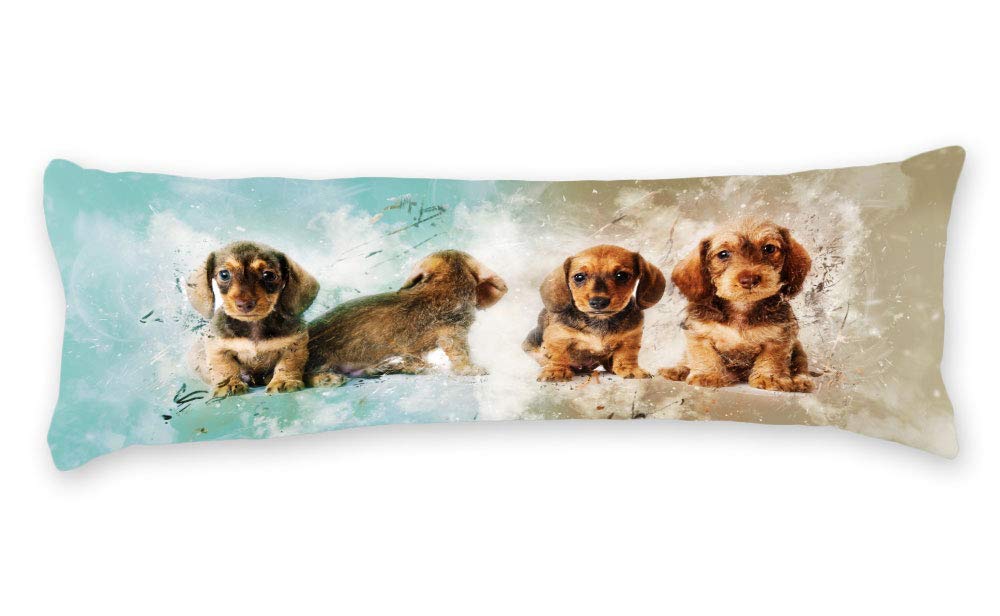 AILOVYO Pillow Cover Cute Puppies Silky Shiny Satin Body Pillow Case Home Decor 20 x 54 Inch