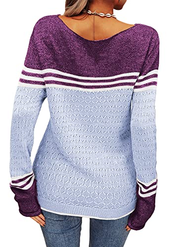 Image of Danedvi Womens Fall Fashion 2026 Sweaters Colorblock Lightweight Striped Crewneck Winter Trendy Pullover Tops