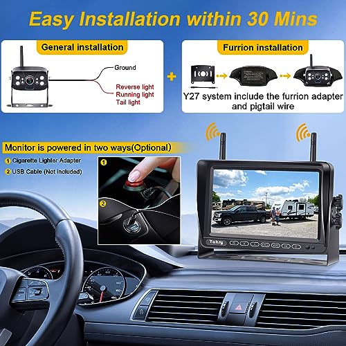 RV Backup Camera Wireless Plug and Play: Pre-Wired for Furrion System Recording Wide View Rear View Camera Clear Night Vision HD 1080P 7'' Touch Key Monitor for Trailer Camper Motorhome Yakry Y27-N