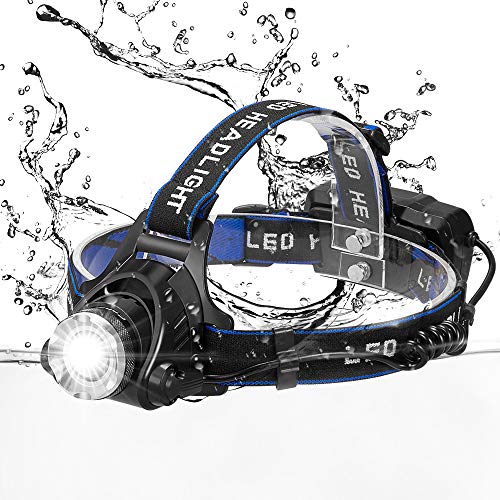 wangcai LED Headlamp, Snorda Super Bright 3 Modes Head Lamp Zoomable Work Headlight Waterproof Flashlight with Rechargeable Batteries for Camping Running Hiking
