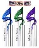Mascara Coloré Kit, 3 Colors Bleu Vert Violet, Fibre 3D Volume & Courbe Allongeant Curling Not Blooming Eyelashes, Mascara Waterproof Longue Durée, Maquillage Femme Effet Naturel des Yeux-02+04+08