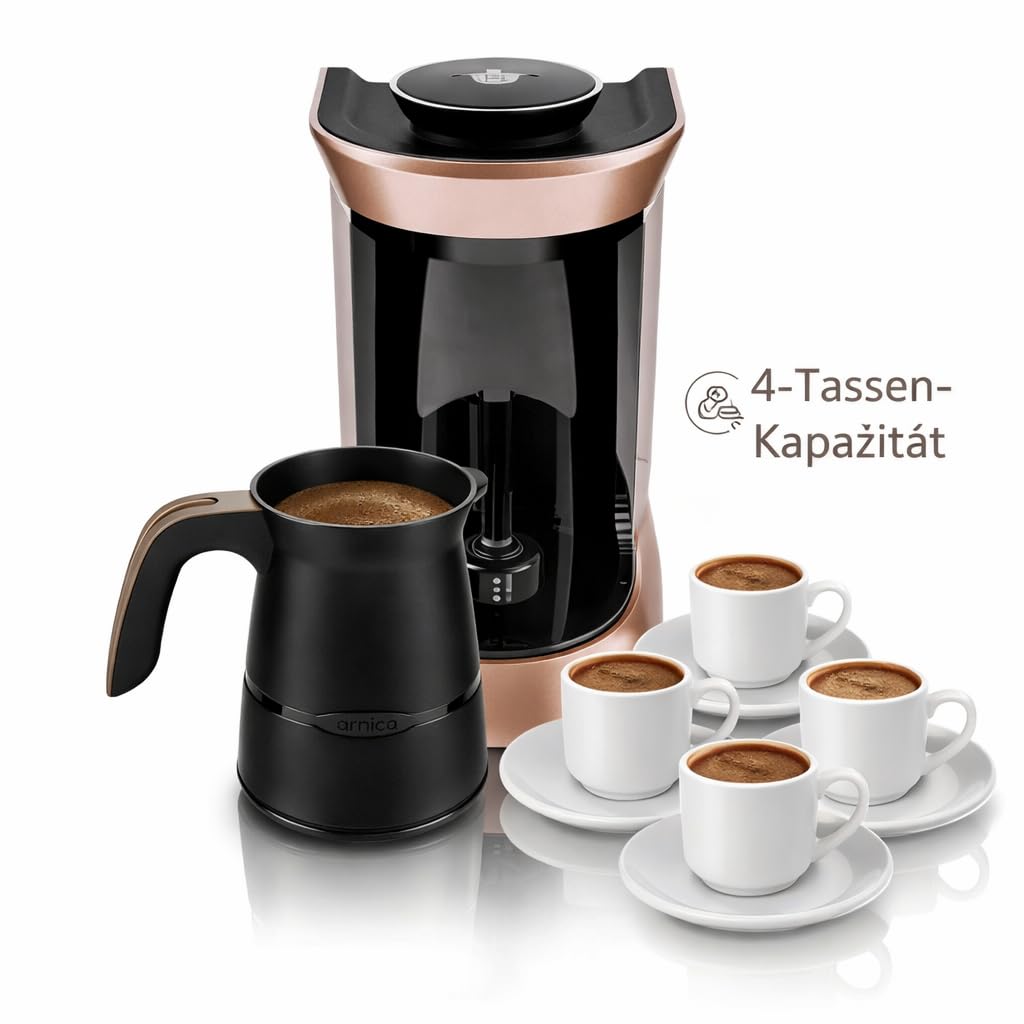 arnica Köpüklü - Türkische Mokka Kaffeemaschine Rose - 650W Edelstahl Kaffeekocher für Türkischen Kaffee - 4 Tassen 300ml - Überlaufschutz Ein-Klick-Bedienung
