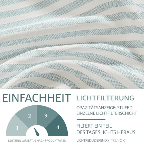 TOPICK Scheibengardinen Streifen Bistrogardine 1Stück H40xB125 Weiß Blau – Ansicht 4
