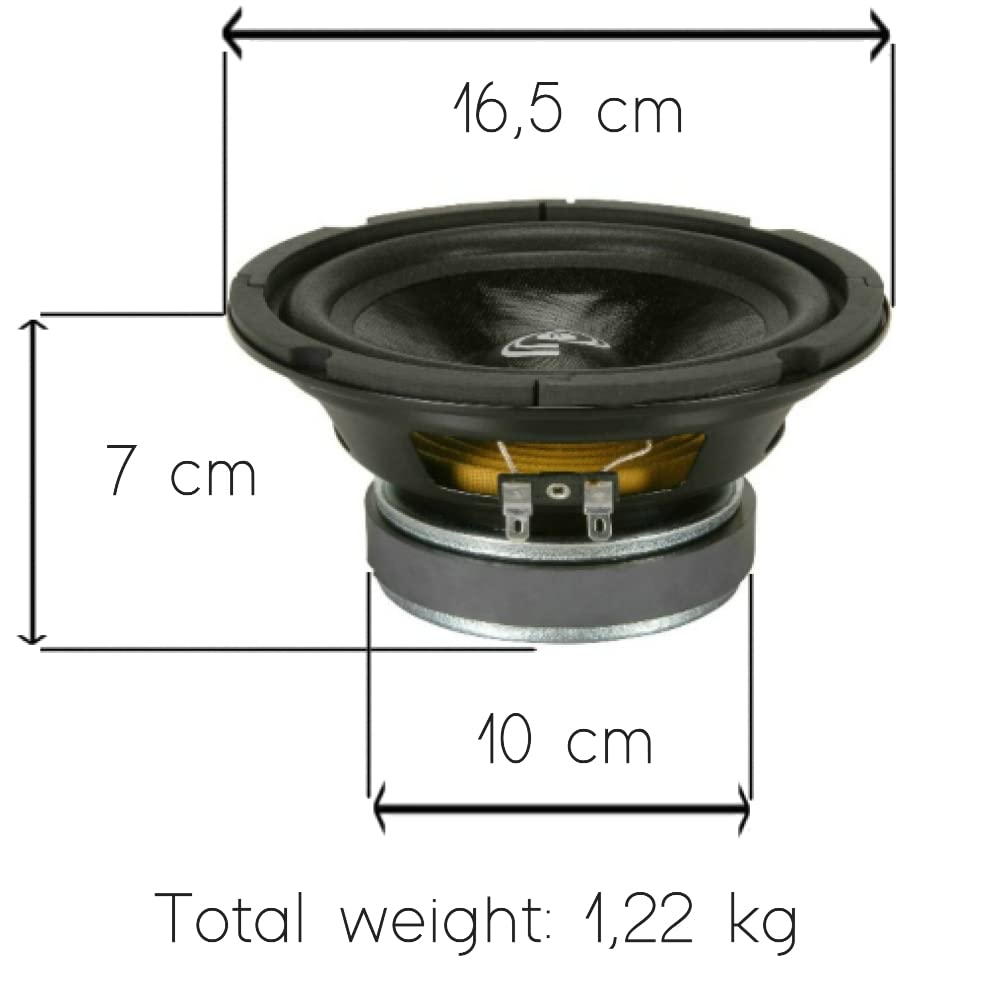 KIT SET PER PYLE PDMW6 1 midwoofer altoparlante da 16,5 cm 165 mm 6,5", da 125 watt rms e 250 watt max, impedenza 8 ohm, per casa party, 1 pezzo + faston di montaggio