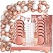 129pcs Party Vaisselle Anniversaire Rose Gold Fête, Kit Vaisselles Anniversaire Arche Ballon Or Rose, Kit Assiette Anniversaire Fille pour Mariages Fête de Noël Baby Shower(16 Invités)