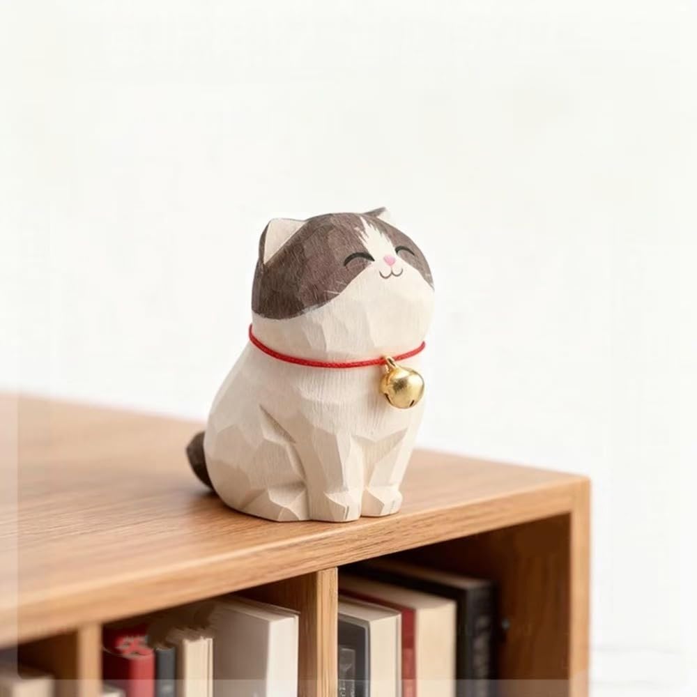 Handcrafted Wooden British Shorthair Cat Statue – Handmade Carved Cat Ornament for Desk, Home Decor & Car Dashboard, Collectible Figurine, Ideal Gift for Cat Lovers