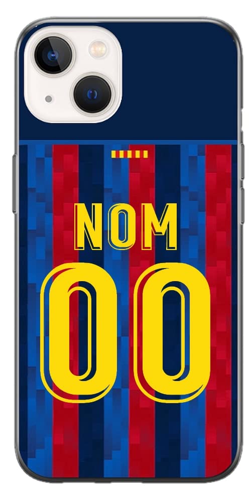 CS Coque Football Barcelone pour iPhone 14 Maillot Domicile du Barça Saison 2022 2023 à Personnaliser avec Nom et Numéro