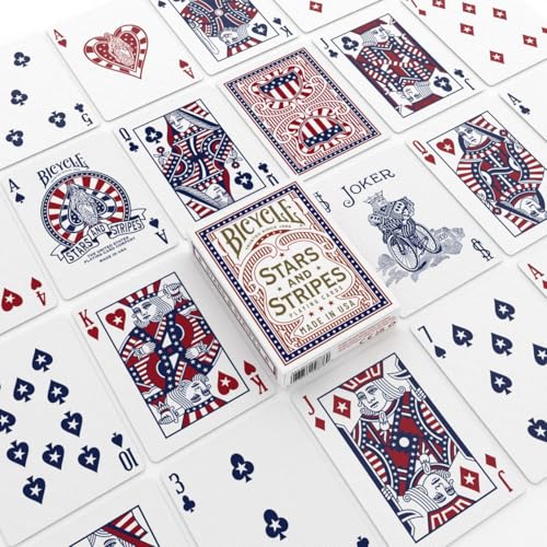 Image of Bicycle Stars and Stripes Playing Card American Flag Design 1 Deck | Custom card back based on American flag, Stars on every pip, Air Cushion Finish, Made in USA, Patriotic design