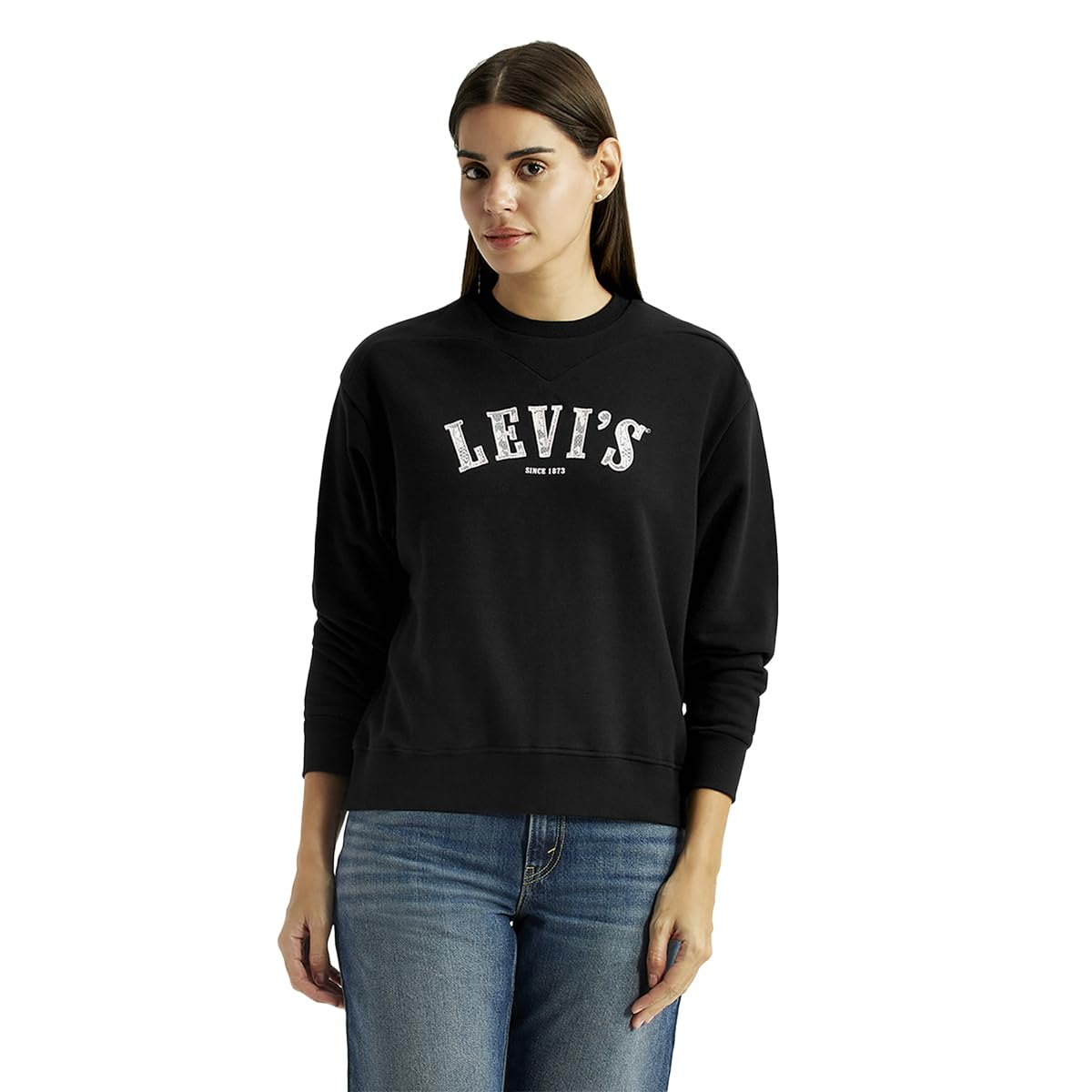 levi's Women's Brand Logo Black Crew Neck Sweatshirt-picture-14