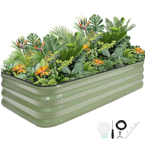 G GOOD GAIN 4-in-1 Adjustable Raised Garden Bed Kit | Galvanized Planter Boxes for Vegetables Flowers | 12 Tall Multiple Sizes (5x3x1ft 4x4x1ft 6x2x1ft 7x1x1ft) | Outdoor Metal Raised Bed Green