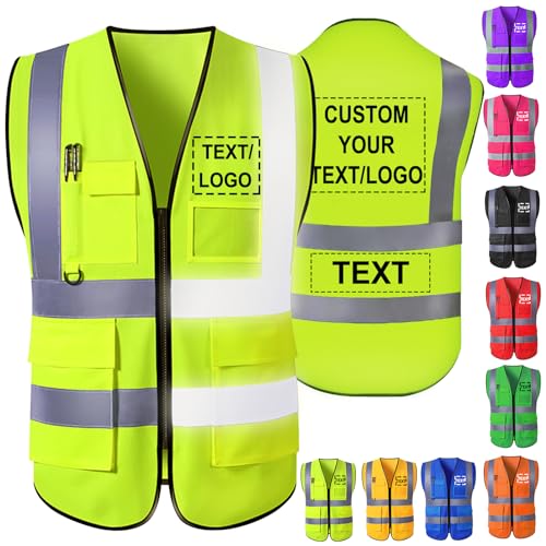 Custom Safety Vest Personalized Logo Reflective High Visibility Men Pockets Vest
