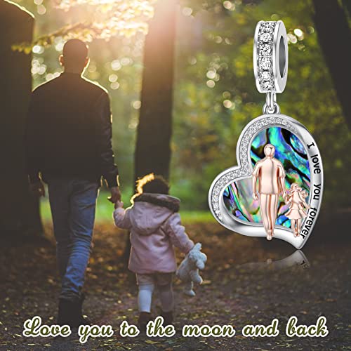 Image of PROESS Father Mother Daughter Charm fit Charms Bracelet Sterling Silver Charms for Bracelets Birthday Valentines Day Gifts for Daughter Mother Lover