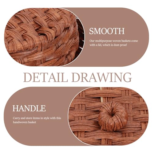 Cesta para huevos de ratán imitación PVC marrón retro para organizar snacks 4