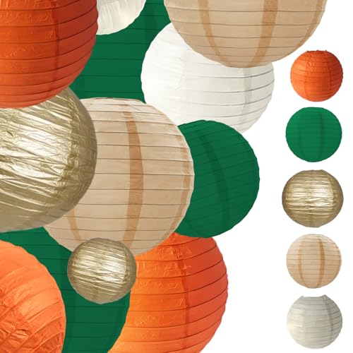 Image of Green Orange Paper Lanterns Decorative 15pcs Party Hanging Decorations for Bachelorette Wedding Birthday Baby Shower Graduation Anniversary Green orangeThemed Room Decor