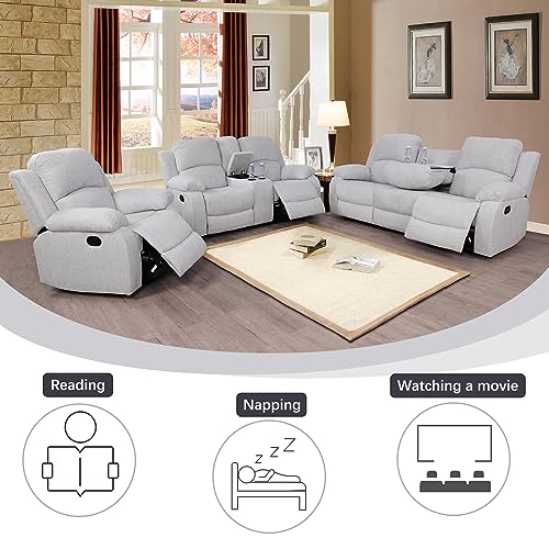 A Ainehome Living Room Furniture Set 3 Pieces Grey Microfiber Recliner Sofa Set Loveseat Chair Furniture Sofa Set For Living Room/Rv/House/Office/Theater Seating thumb #5