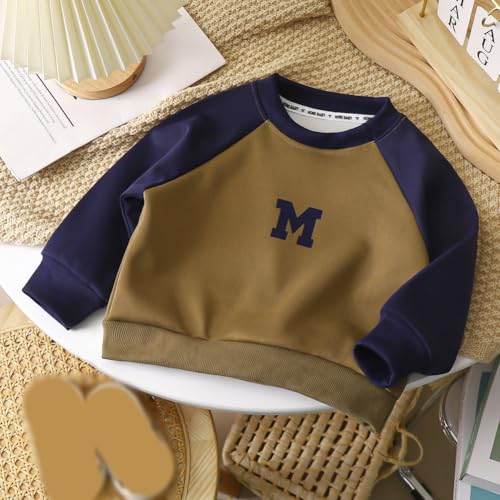 Toddler Boys Color-Block Sweatshirt Long Sleeve Crewneck Pullover Tops with Embroidered Letter Print2