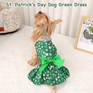 St. Patrick's Day Dog Green Dress for Small Dogs Girl,Four Leaf Outfits Skirt Dog,Puppy Dresses Clover Clothes,Pet Puppy Shirt,Yorkie Chihuahua Cat Clothes Costume with Bow Female(Green,M) St Patricks Day Dog Green Dress for Small Dogs GirlFour Leaf Outfits Skirt DogPuppy Dresses Clover ClothesPet Puppy ShirtYorkie Chihuahua Cat Clothes Costume with Bow FemaleGreenM