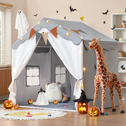 besrey Kids Tent, Kids Playhouse 2 in 1 with Padded Mat and Lights, Large Play House with 2 Doors & 4 Windows, Kids Play Tent Indoor & Outdoor, Toddle