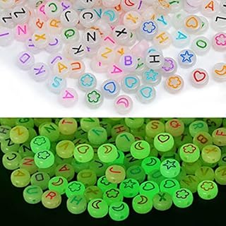 1000pcs Alphabet Letter Beads UV Acrylic Alphabet Beads Luminous Letter Beads Glow in The Dark Alphabet Spacer Beads Colorful DIY Alphabet Beads for Bracelets Necklace Making with Clear Thread