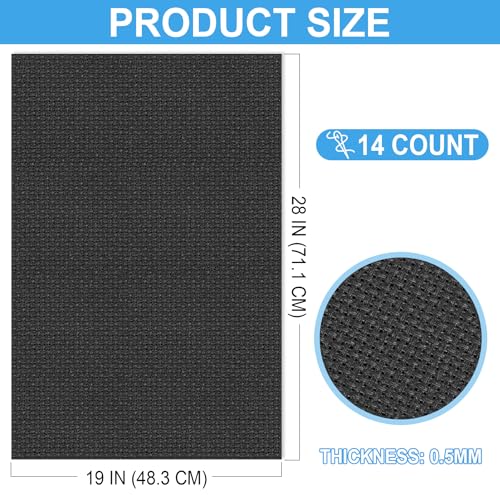 Image of Cross Stitch Fabric 14 Count Aida Cloth 28 x 19 Inch Large Size Classic Reserve Cross Stitch Supplies Embroidery Fabric for Home DIY Craft Decoration Handmade, Black