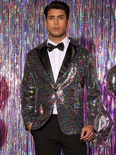Lars Amadeus Sequin Blazer for Men's Peak Lapel Color Block Shiny Sparkly Sports Coat2