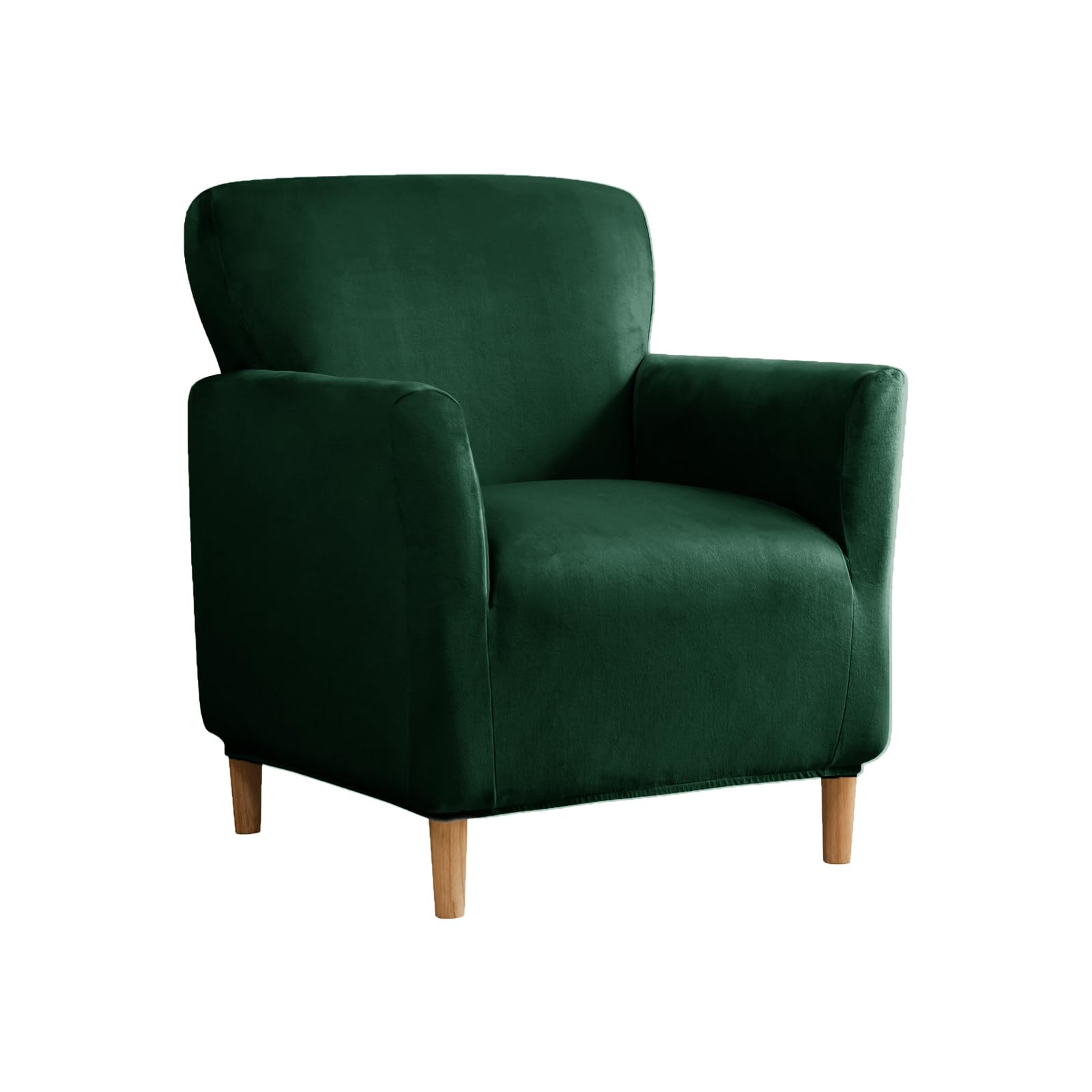 SYLC Stretch Velvet Armchair Sofa Covers with Ottoman Cover Rectangle/Square, Banquet Tub Chair Covers Footstool Slipcover Furniture Protector (Dark green,Chair)