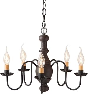 5 Arm Lancaster Wood Dining Room Chandelier in Americana White 17 Inches Diameter