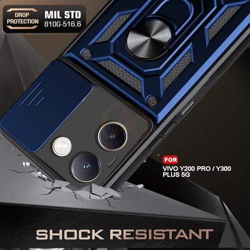 Image of Armor Bumper Back Cover Case for Vivo Y200 Pro 5G / Vivo Y300 Plus 5G | Rotating Camera Cover, Ring Holder & Kickstand | Heavy Duty & 360 Degree Protection Back Cover (Blue)