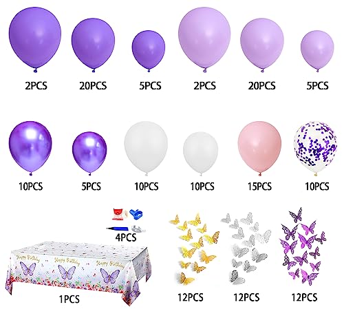 150Pcs Butterfly Birthday Party Decorations For Girl-Purple Pink Balloons Garland Kit Butterfly Tablecloth 36Pcs Butterfly Stickers For Baby Shower Decorations For Girl Birthday Party Supplies Decor. #TOP1