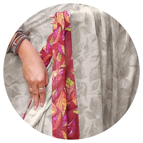 Image of MIRCHI FASHION Saree for Woman Chiffon Geometric and Leaf Printed | Lightweight Daily Regular Use Comfortable Women's Sari with Blouse Piece (Available in 15 Designs)