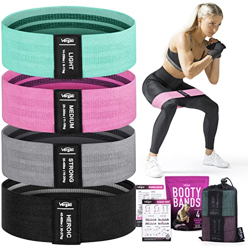 Bandas de resistência para malhar com guia de faixas de treino. Conjunto de 4 faixas elásticas de tecido para mulheres e homens para exercícios para pernas para malhar quadril coxa glúteos