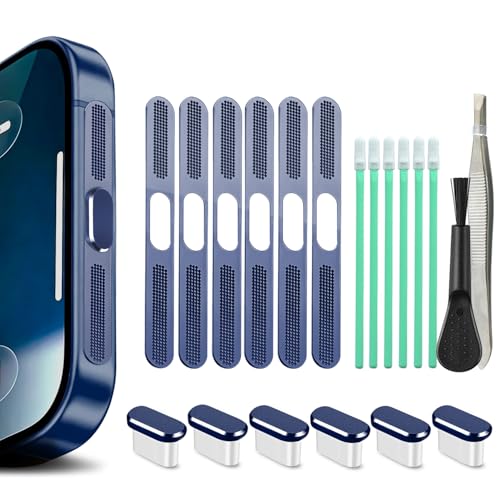 USB C Port Cover Dust Plug 6 Pack Type C Charging Port Plug Cover with Speaker Dust Cover Phone Accessories for iPhone 17 Pro Max Port Protection Dust Cover (Dark Blue for 17 Pro Max)