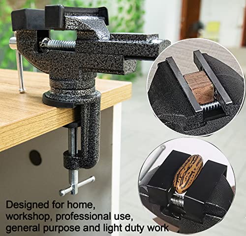 Universal Table Vise 3 Inch, Home Vise Clamp-on Portable Bench Clamp, 360° Swivel Base Clamps Fixed Tool for Woodworking, Handcraft Creations, Metalworking, Cutting Conduit, Drilling, Sawing (Black) by CMOOD - Image 6