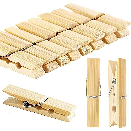 AKOAK 24 Pieces Bamboo Clothespins - Clothes Pins, Heavy Duty Outdoor Springs, Crafts, Picture Baby Hanging Clothes Wood Clothespins