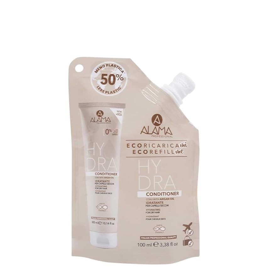 A ALAMA Professional Alama Hydra Eco-Ricarica Conditioner Idratante e Districante all'Olio di Argan per Capelli Secchi e Opachi, 100ml