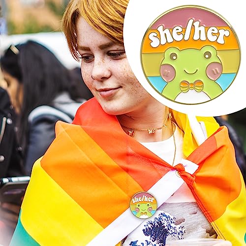 Image of LGBTQ Pronouns Cute Frog Pin - Gender Identity Bulk Pins for Pride Parade or Daily Wear - They /Them (Free 1pc Pride Sticker Included)