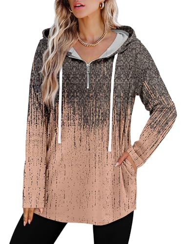 BETTE BOUTIK Womens Quarter Zip Tunic Hoodies Pullover Long Hooded Sweatshirts S-3XL