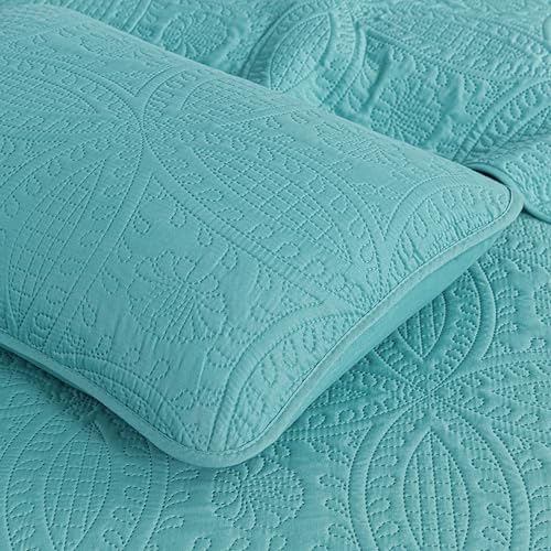 Image of Chezmoi Collection Austin 3-piece Oversized Bedspread Coverlet Set (Queen, Turquoise)