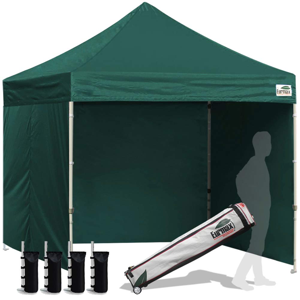 Eurmax USA 8x8 Pop Up Canopy Tent,Commercial Tent with Patented No-Tip Rolling Bag,4 Zippered Removable Walls,UV &amp; Water Resistant Canopy Top,Heavy Duty Outdoor Gazebo,Instant Shelter(Forest Green)