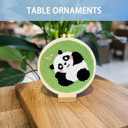 Image of Danvk Panda Punch Embroidery Kit with Embroidery Fabric, Hoop,Scissor,Punch Needle and Yarns, Hand Craft Gift,DIY Embroidery Kits, Hand Punch Needle Kit for Women and Beginners(Panda-Smiling)