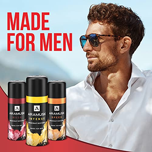 Image of Aramusk Deodorant For Men With Long Lasting Fragrance| Musk, Intense, & Speed Everyday Wear Body Spray Assorted Pack| 150ml Each