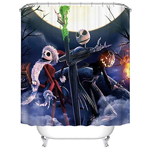 Boyouth Cortinas de ducha de baño con diseño de animación con estampado digital para Halloween, cortina de baño de tela impermeable de poliéster con 12 ganchos, 70 x 70 pulgadas, multicolor