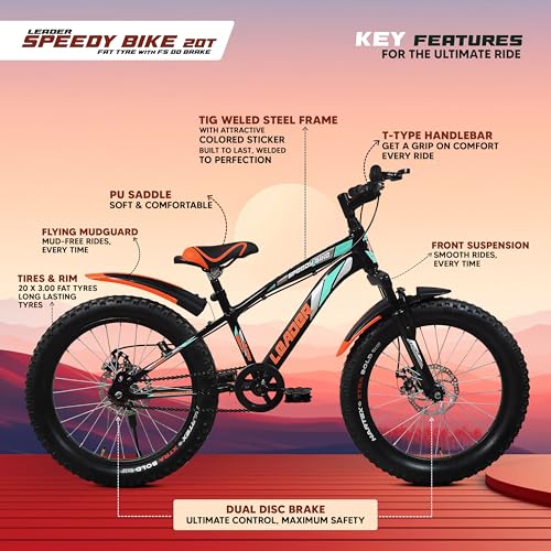 Leader Speedy Bike 20T Kids Cycle with Front Suspension | DD Brake | Ideal 7-10 Years 20 T Fat Tyre Cycle - Matt Black 7 51yLwL6bzuL