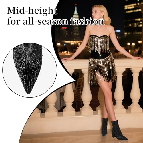 Image of MISSMILLER Rhinestone Boots for Women Sparkly Cowgirl Boots Pointed Toe Chunky Heels Rhinestone Cowboy Boots