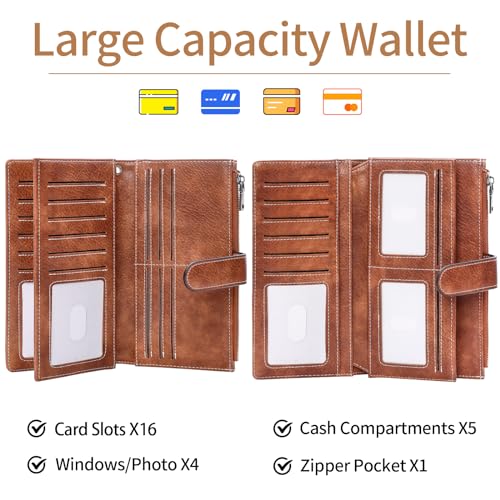 Womens Wallet RFID Blocking Large Capacity Credit Card Holder Long Purses for Women with Wristlet Pocket ID Window2