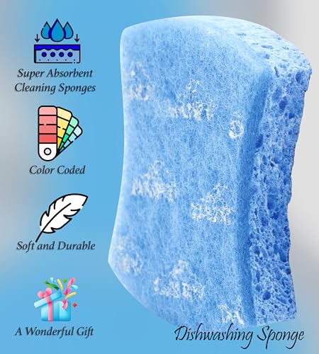 Image of Dairy Blue Dishwashing Sponges - Multifunctional Absorbent Cleaning Cellulose Scrub and Scouring Pad - Durable and Soft - Color Coded Home and Kitchen Accessories by The Kosher Cook